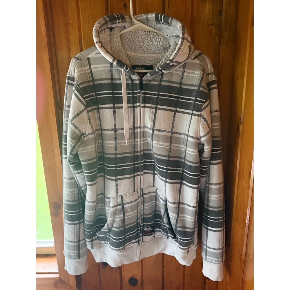 Vintage No fear Plaid zip up Hoodie Sherpa lined Men's‎ size Large